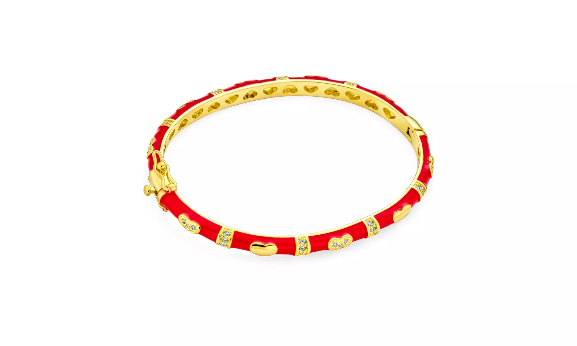 Bangle Bracelet White CZ Pave Hearts Gold Plated For Small Wrists 5.5 - Primary Image