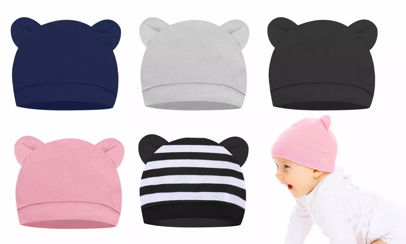 5 Pieces Newborn Baby Hats Bear Ears Infant Beanie Caps