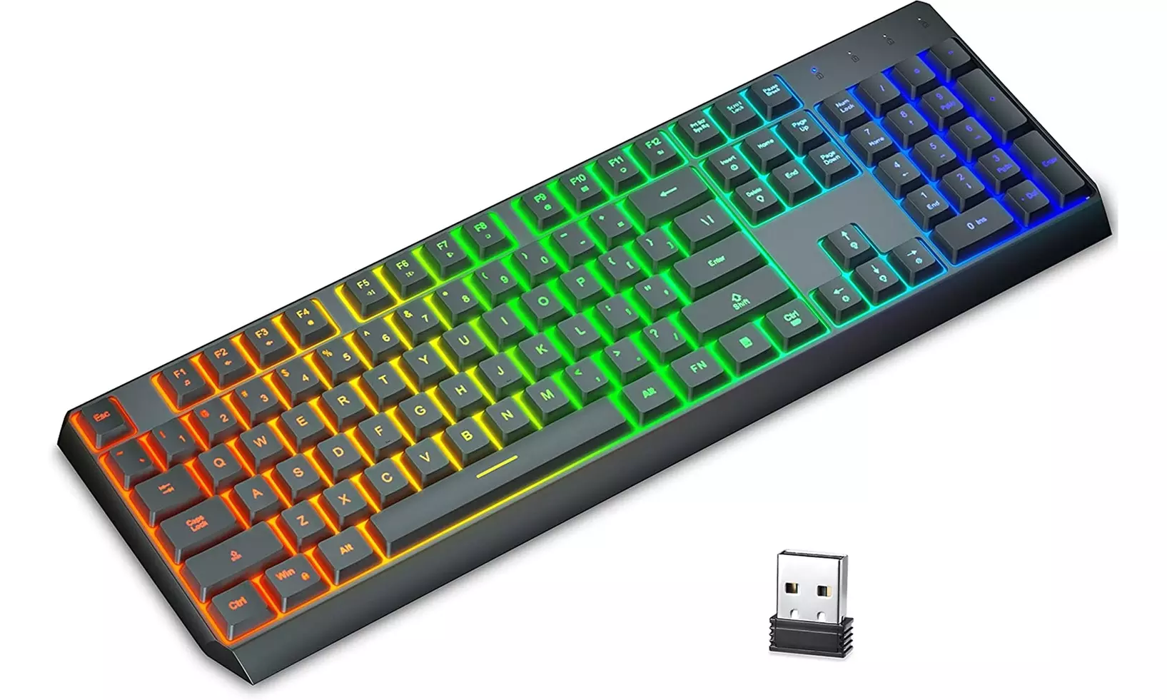 2.4G Slim Rechargeable LED Rainbow Light Up Gaming Keyboard Wireless and Wired - Primary Image