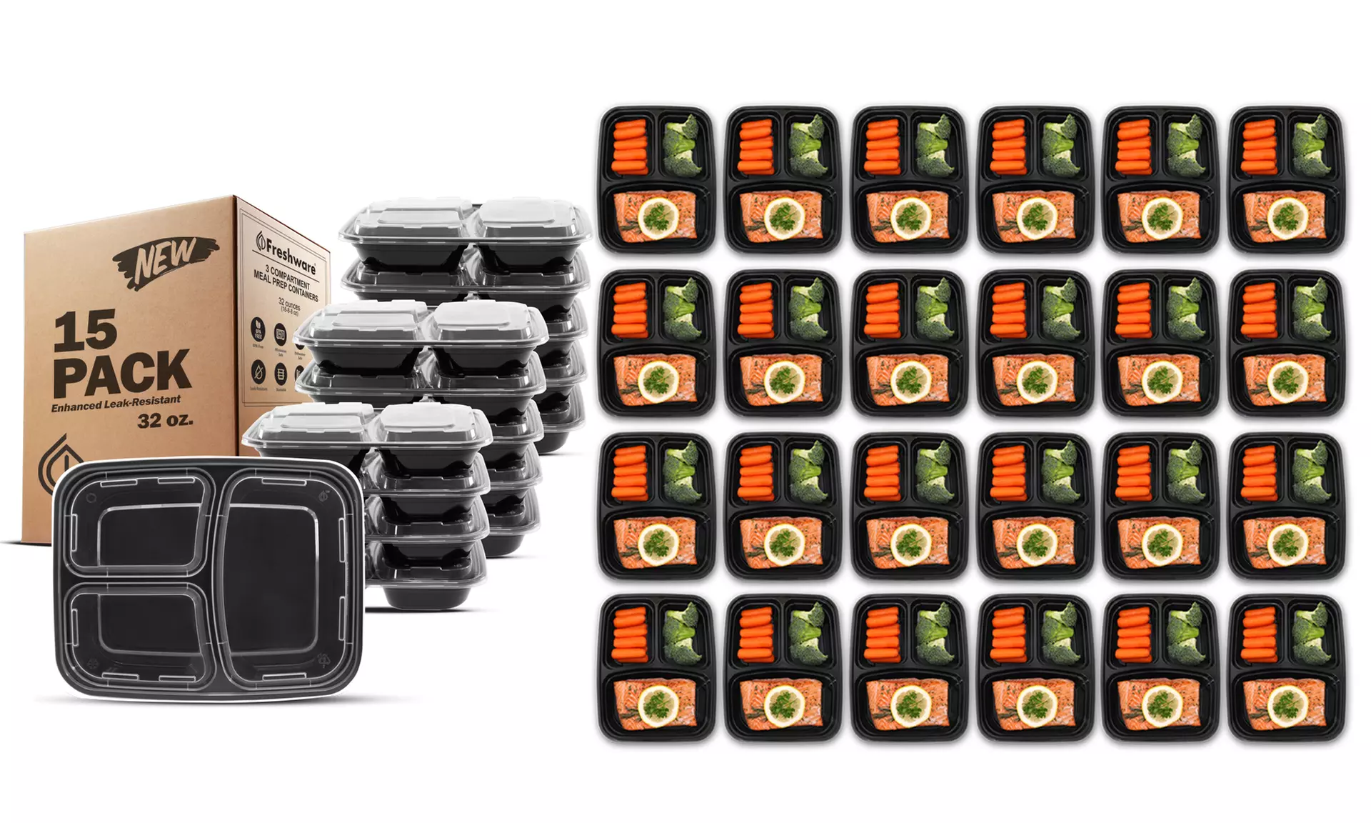 Meal Prep Bento Lunch Box, Food Storage Containers with Lids (30-Piece Set) - Second Medium