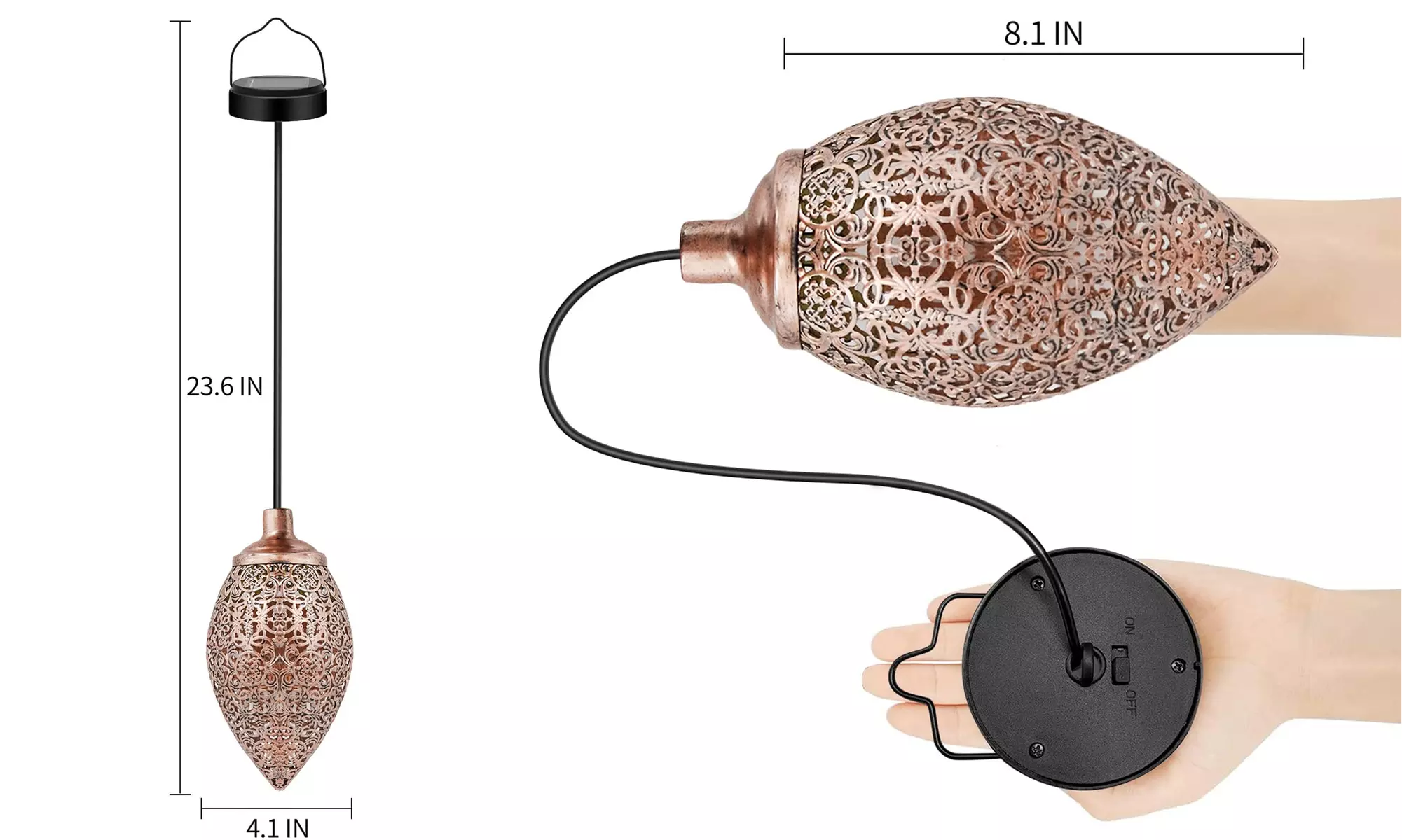 Hanging Solar Lights Waterproof LED Lantern Metal Retro Solar Garden Decor Light