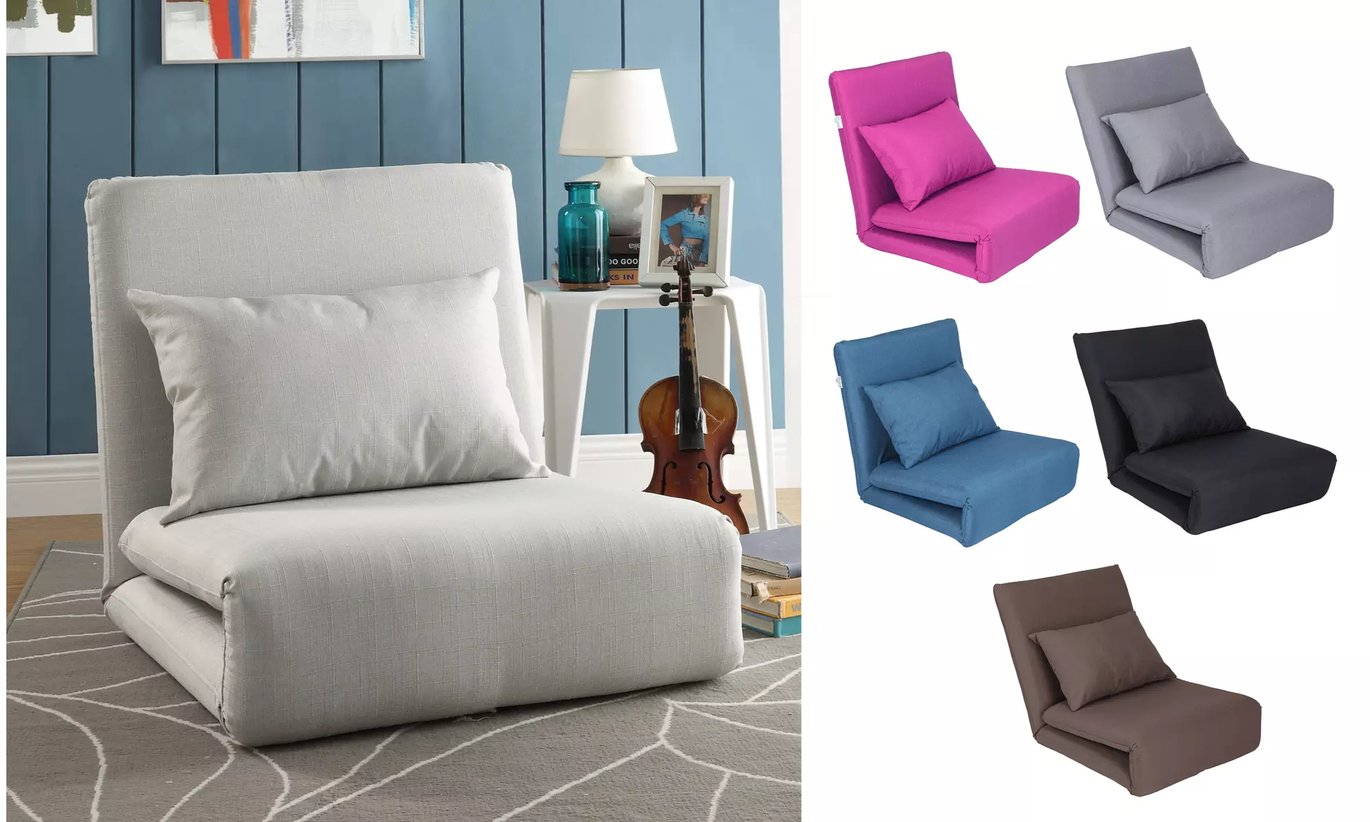 Loungie Relaxie Linen 5-Position Adjustable Convertible Sleeper Flip Chair - Primary Image