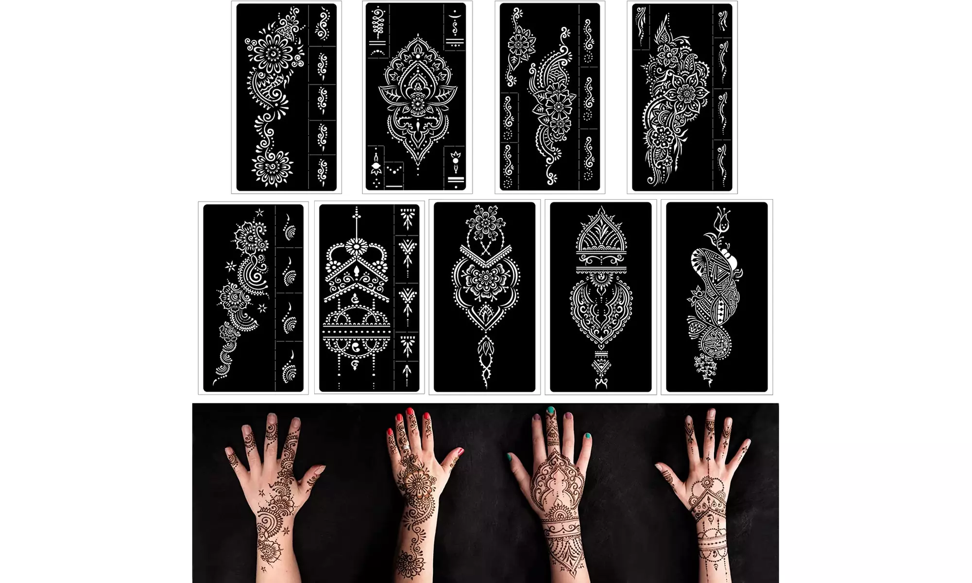 Henna tattoo stencils kit reusable henna stencils for hand  - Primary Image