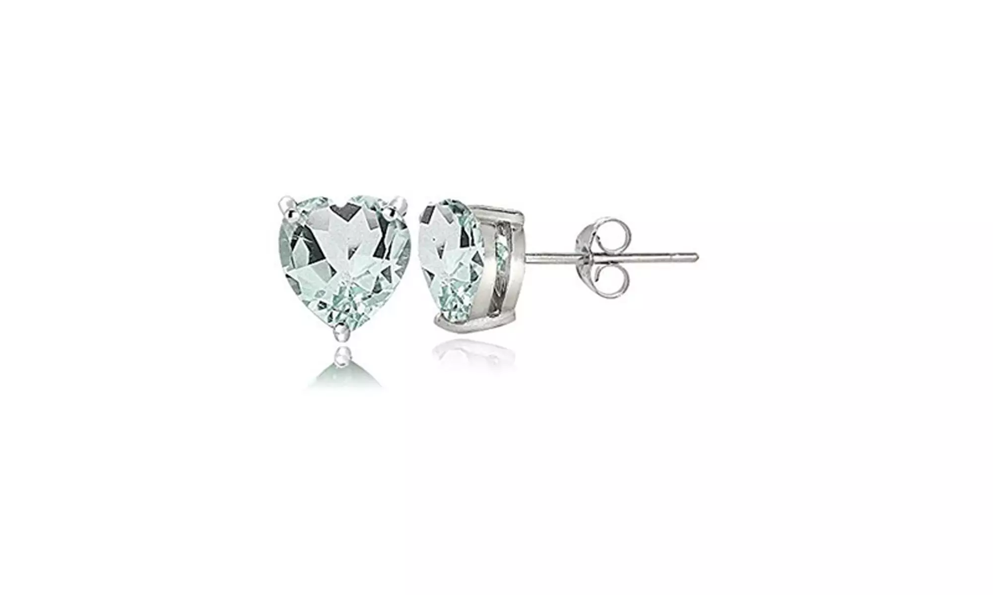 Paris Jewelry White Gold Plated Heart Shape 6mm Genuine Aquamarine Stud Earrings - Primary Image