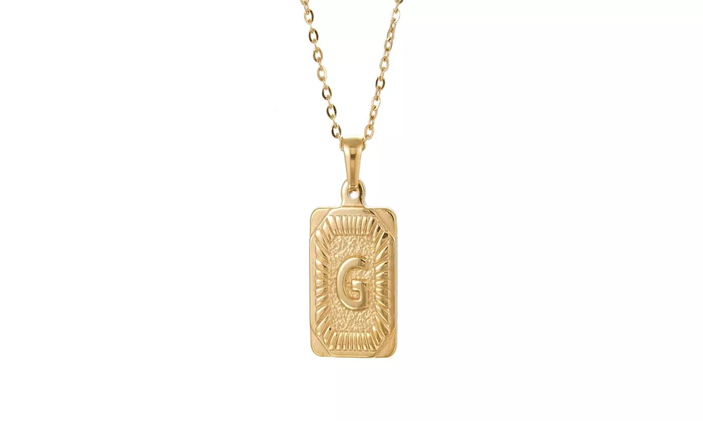 Gold Plated Stainless Steel Initial Pendant with Box Link Chain Necklace