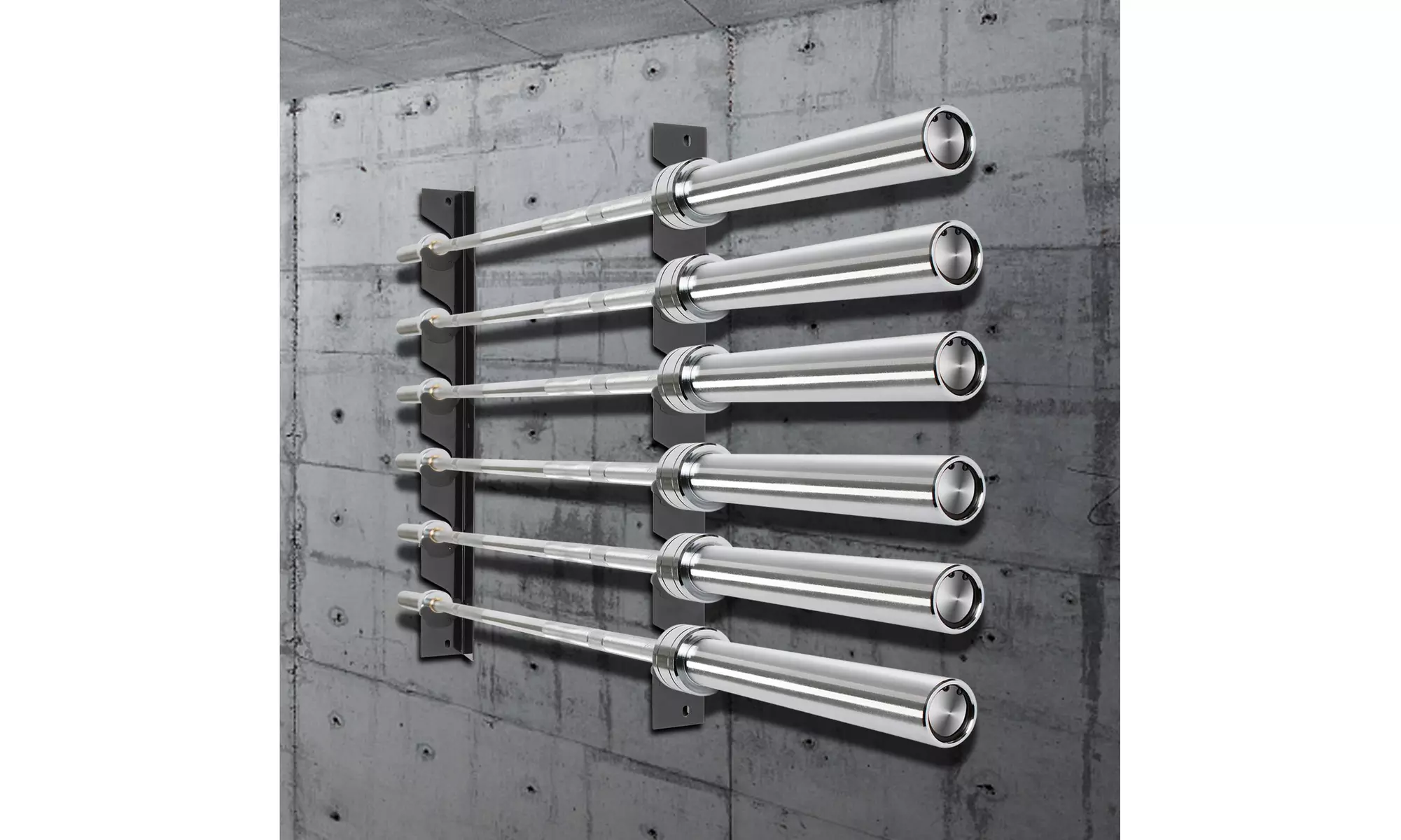 Weight Bar Holder Wall Mounted, for 6 Olympic Bars - Second Medium
