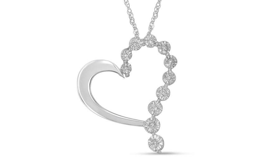 Image 2: Sterling Silver 0.1ct TDW Diamond Heart Pendant Necklace (H-I,I2)