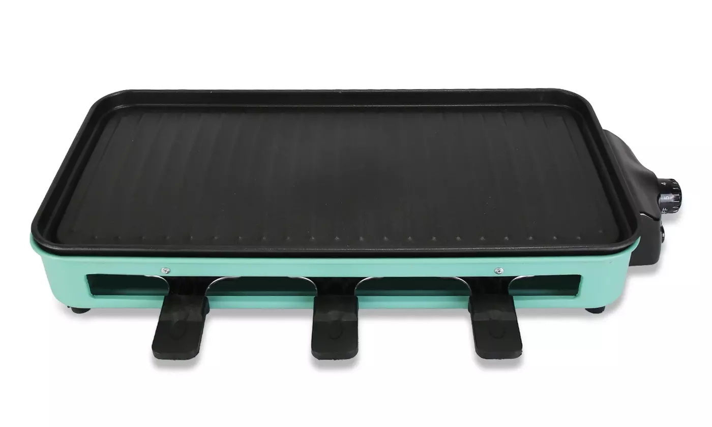 NewHome 1500W 2-In-1 Electric Indoor BBQ Grill with Grill Net and Raclette Trays