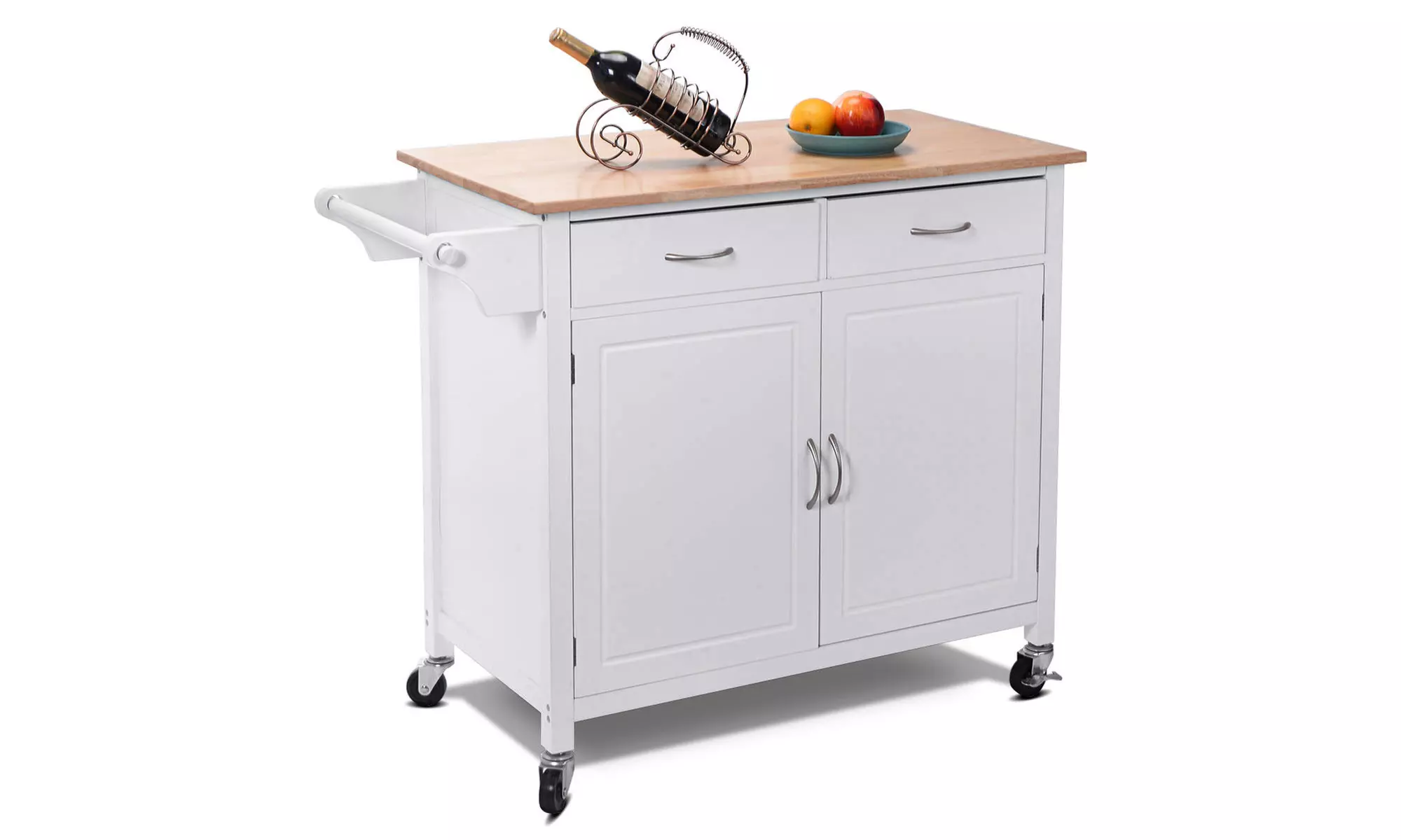 Rolling Kitchen Cart Island Wood Top Storage Trolley Cabinet Utility Modern