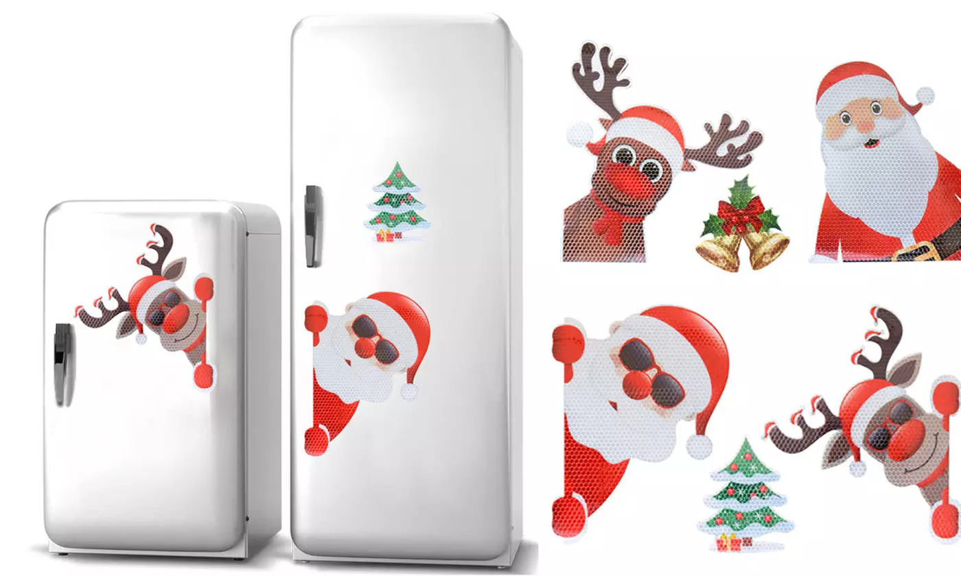 Xmas Car Stickers Magnetic Decals Refrigerator Magnets Santa Reflective Sticker