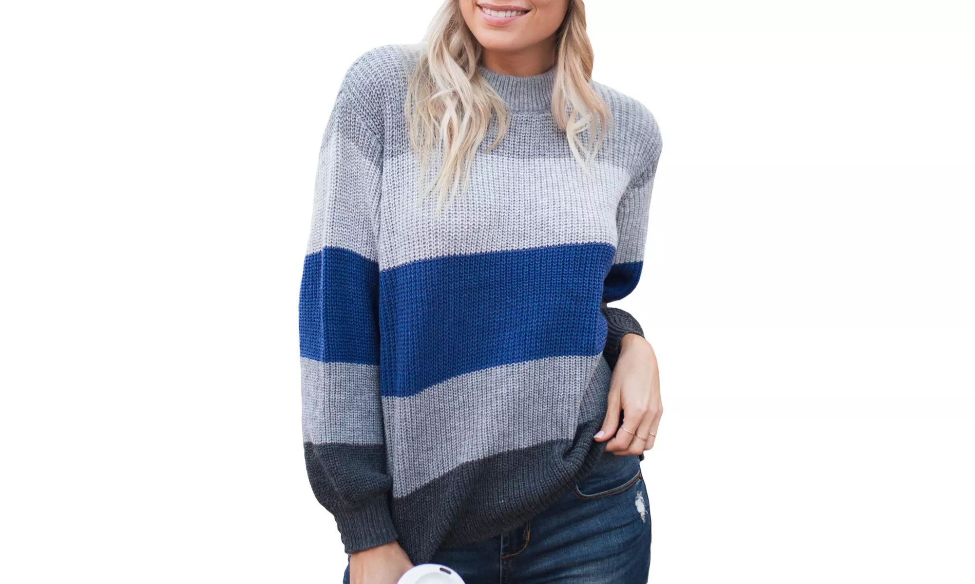 Women's Wide Stripe Crewneck Sweater. Plus Sizes Available - Second Medium