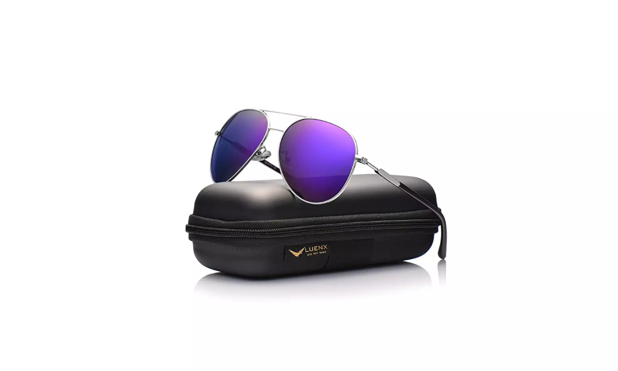 LUENX Aviator Polarized Mirror Sunglasses with Case - UV 400 Protection 60MM - Primary Image