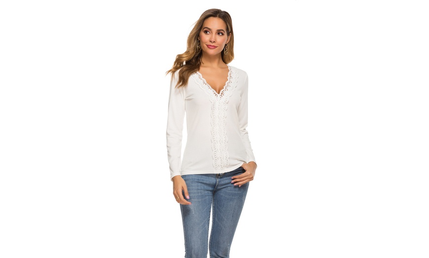 Image 6: 2020 Women Deep V Neck Henley Shirts Knit Long Sleeve Sweater Top Blouse Tee