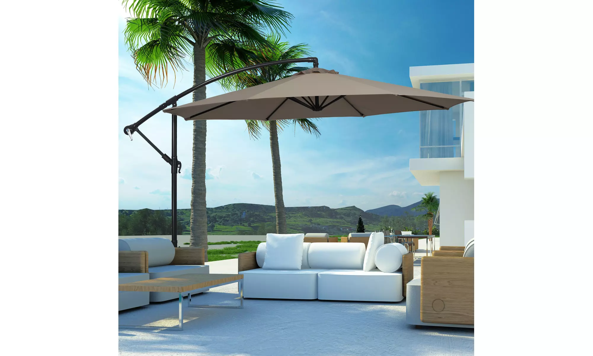 Costway 10 FT Patio Offset Umbrella w/8 Ribs Cross Base Tilt - Primary Image