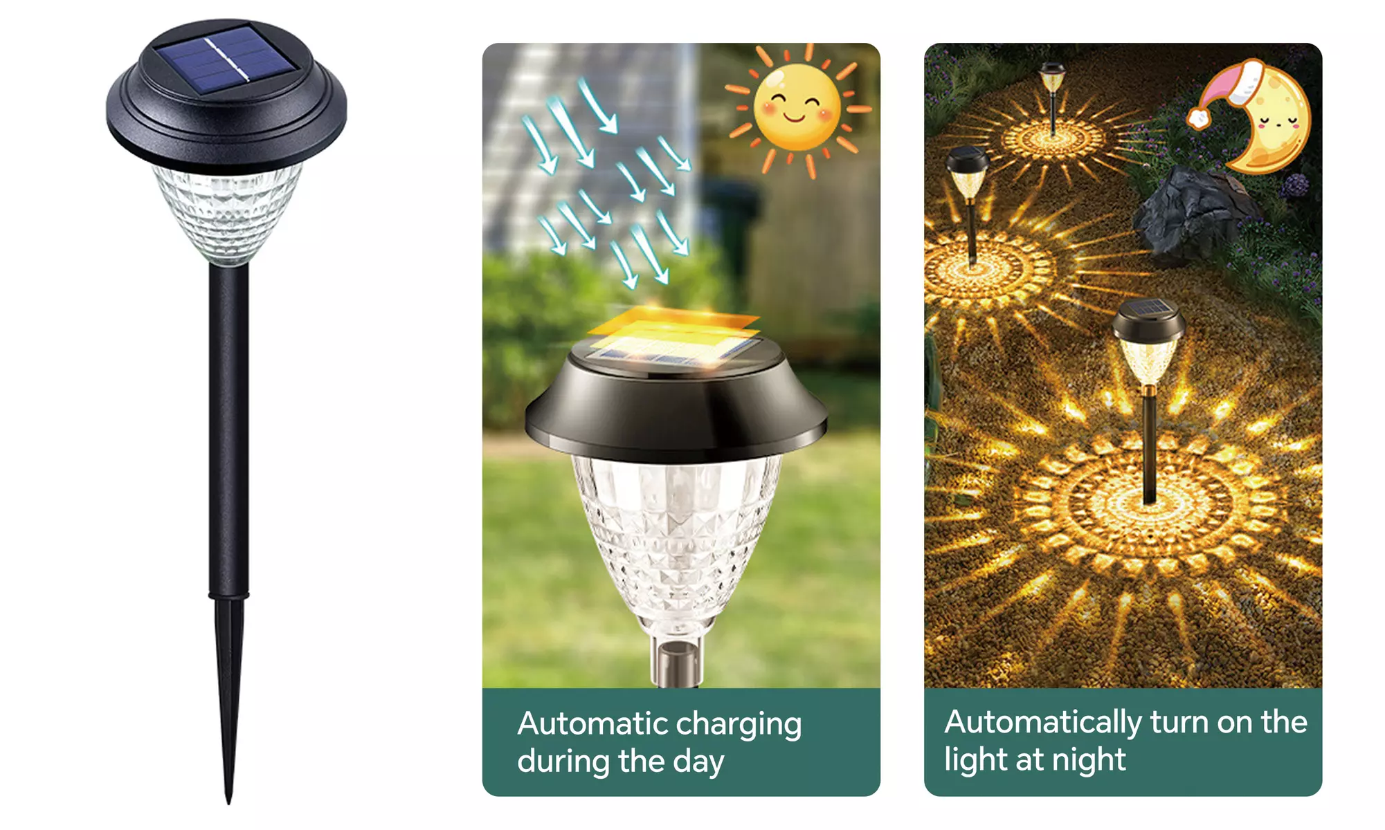 Outdoor Solar Pathway Lights with LED Waterproof Glass Shade for Decor 6 Pcs