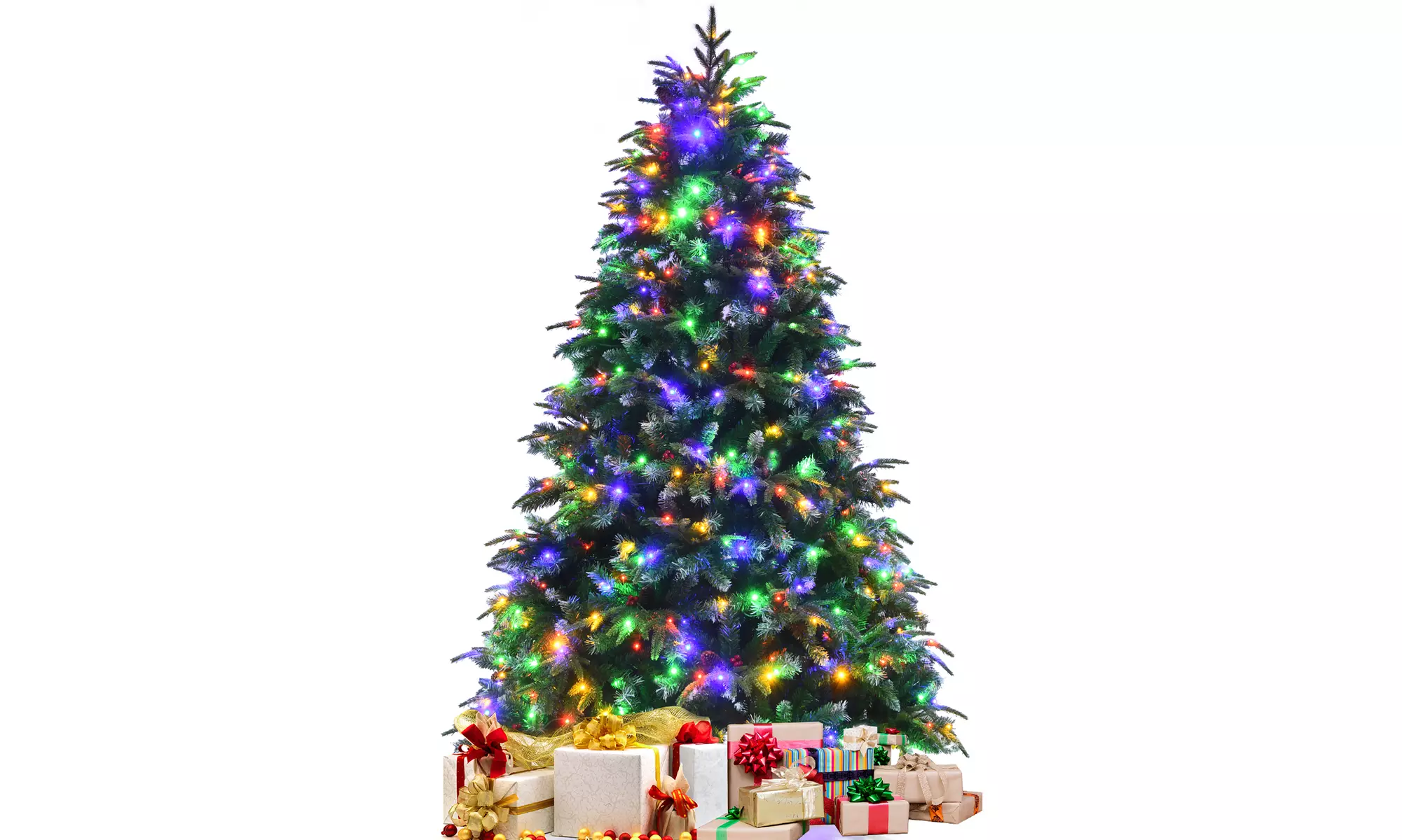 7ft Pre-Lit Snowy Christmas Hinged Tree 11 Flash Modes w/ 450 Multi-Color Lights