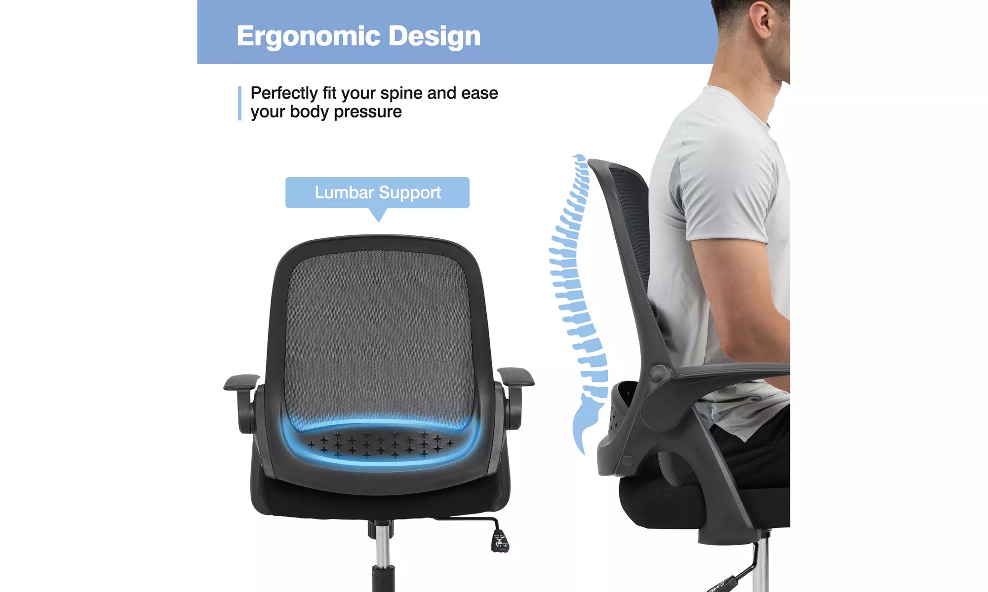 Costway Mesh Office Chair Adjustable Rolling Computer Desk Chair Flip-up Armrest