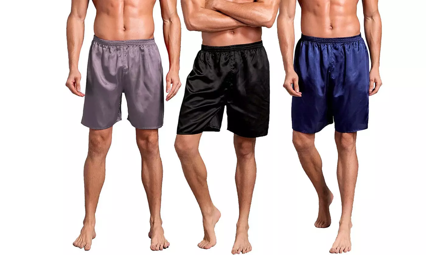 Mens Silk Satin Boxers Shorts with Elastic Waistband Pajama Lounge Shorts (S-XL)