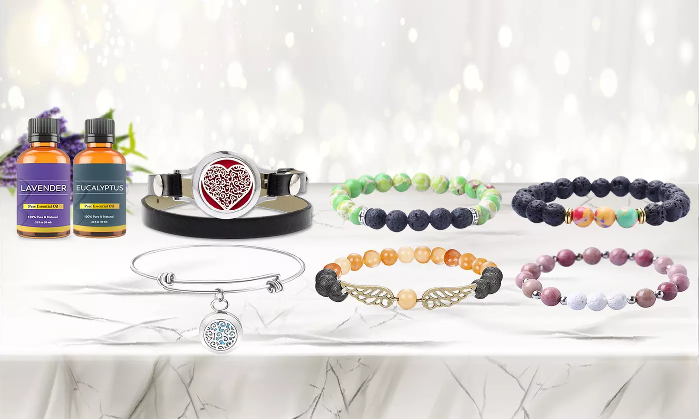 Lava Stone Aromatherapy Diffuser Bracelet Collection with Optional Oils - Primary Image