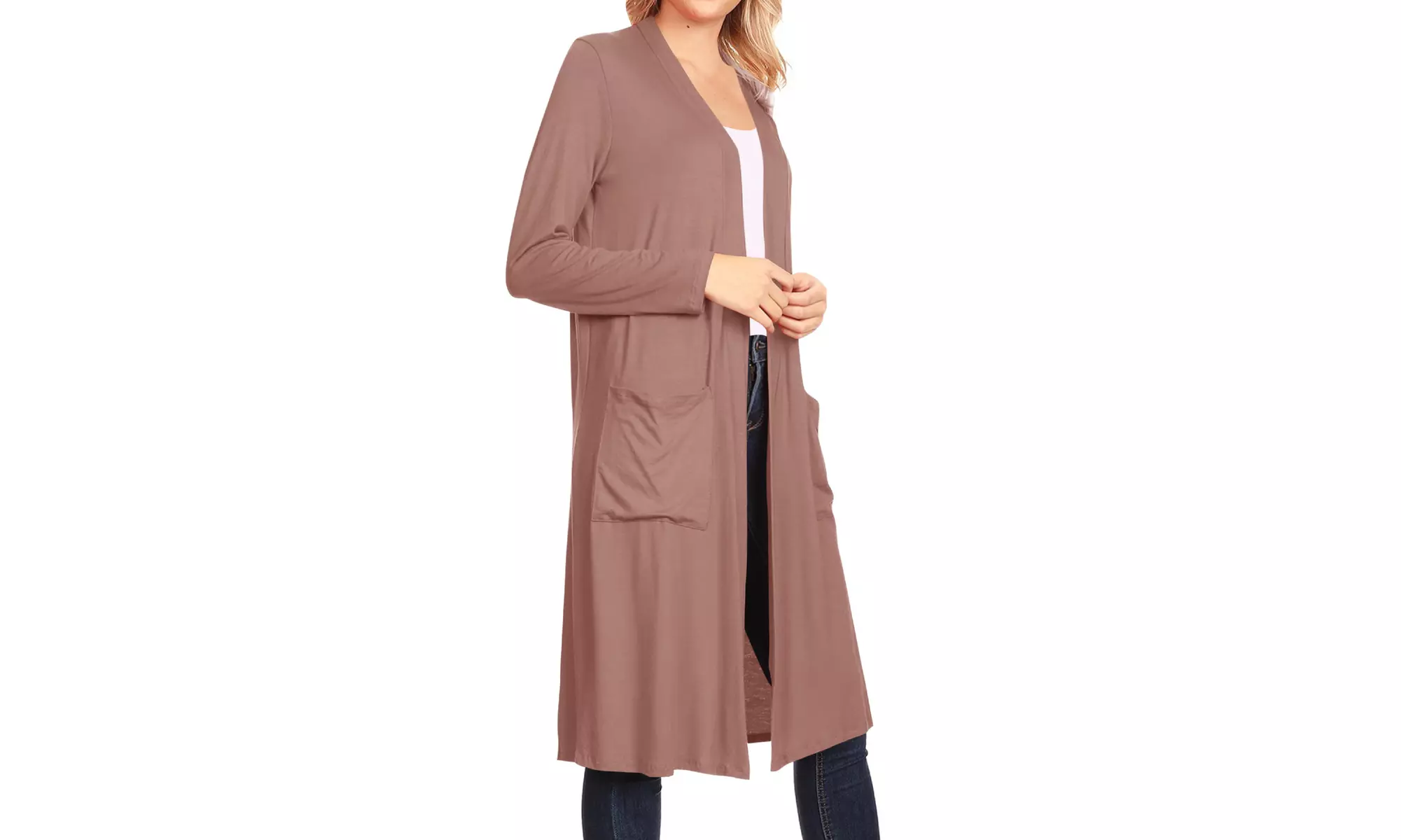 Women's Casual Open Front Side Pockets Solid  Long Cardigan