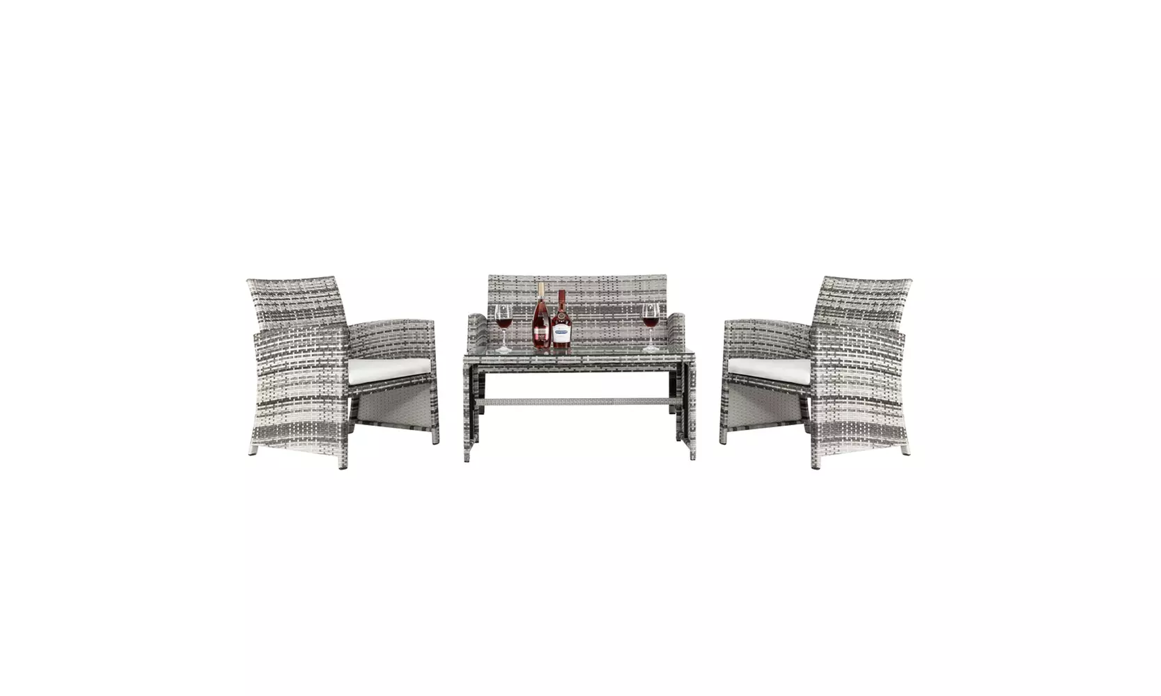 4 Pieces Patio Outdoor Rattan Furniture Set, Gray and Beige - Primary Image