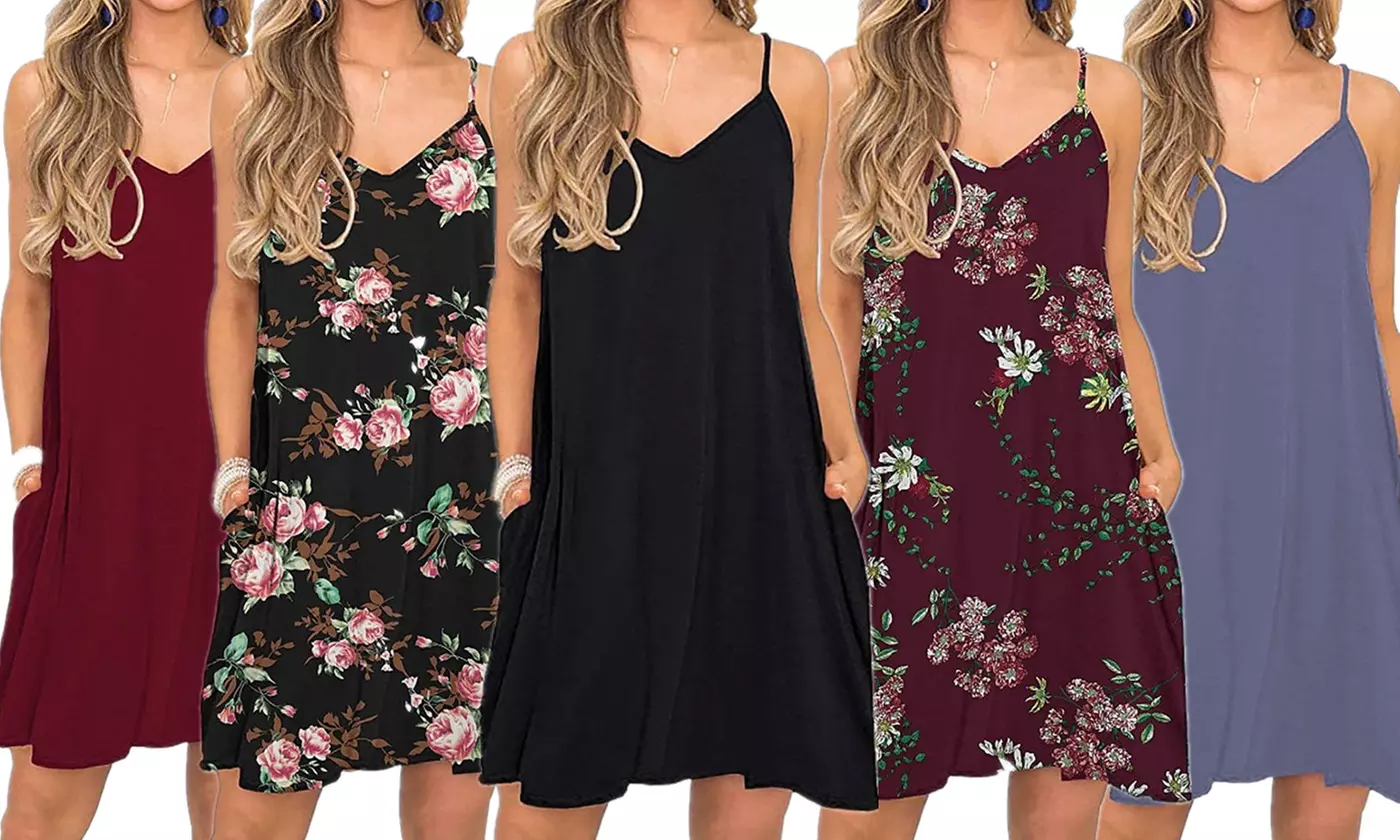 Women's Summer Spaghetti Strap Casual Swing Tank Beach Cover Up Dress - Primary Image