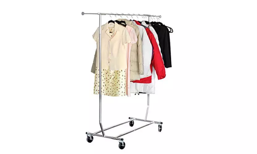 Heavy Duty 250LB Rail Clothes Hanger Rolling Garment Rack Storage - Primary Image