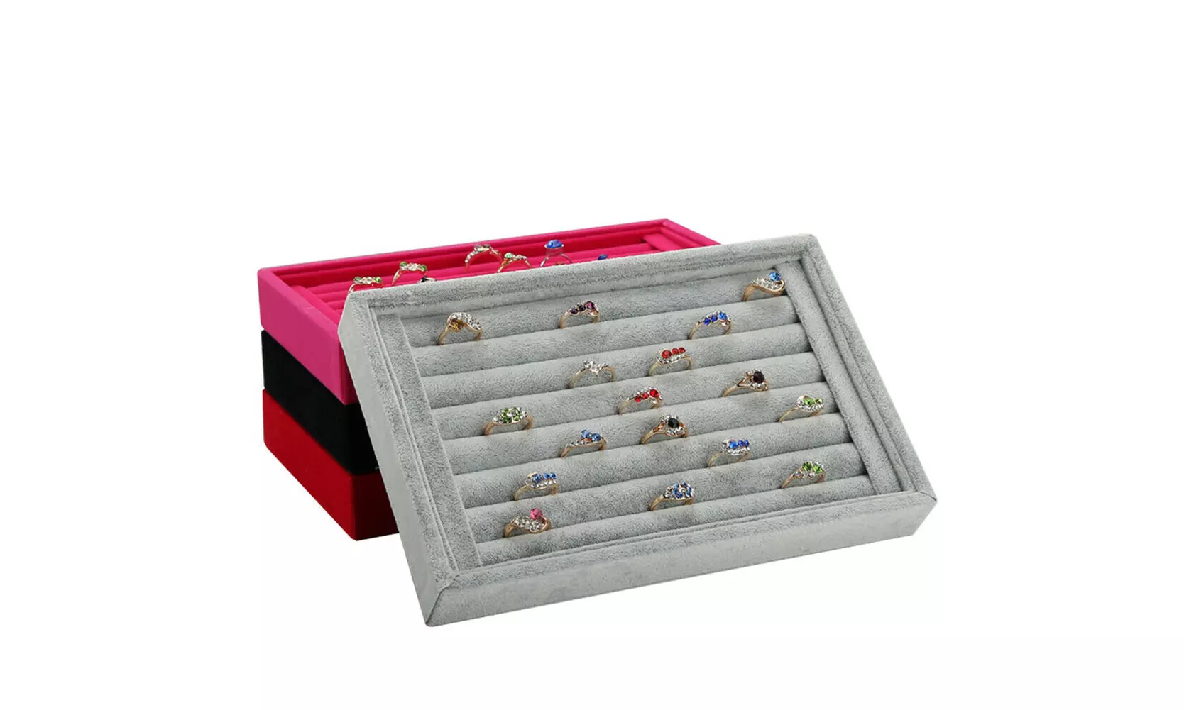 1-2 Pc Velvet Jewelry Ring Display Organizer Tray Holder Earring Storage Case
