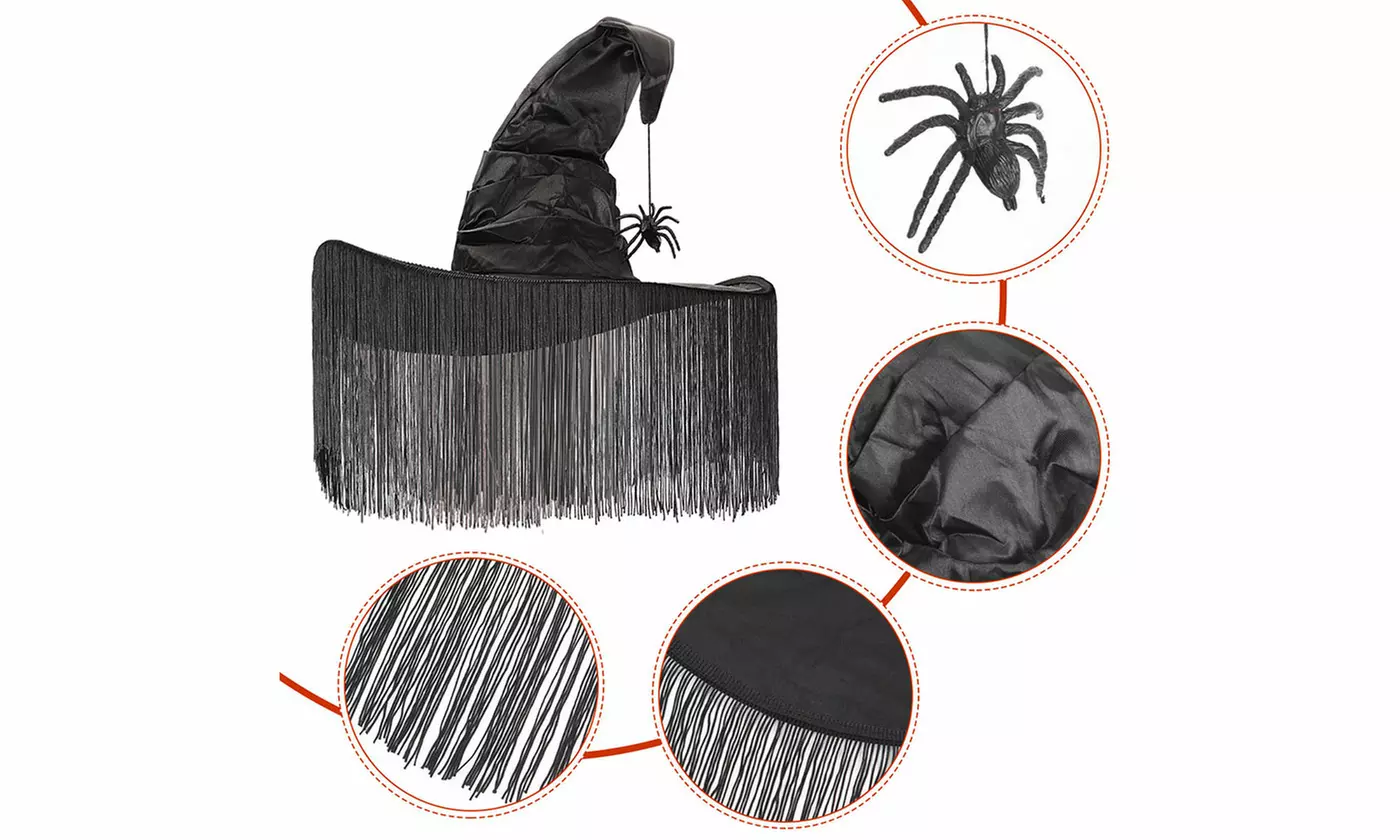 Women Halloween Black Ruched Witch Wizard Hat Fancy Dress Costume Accessory