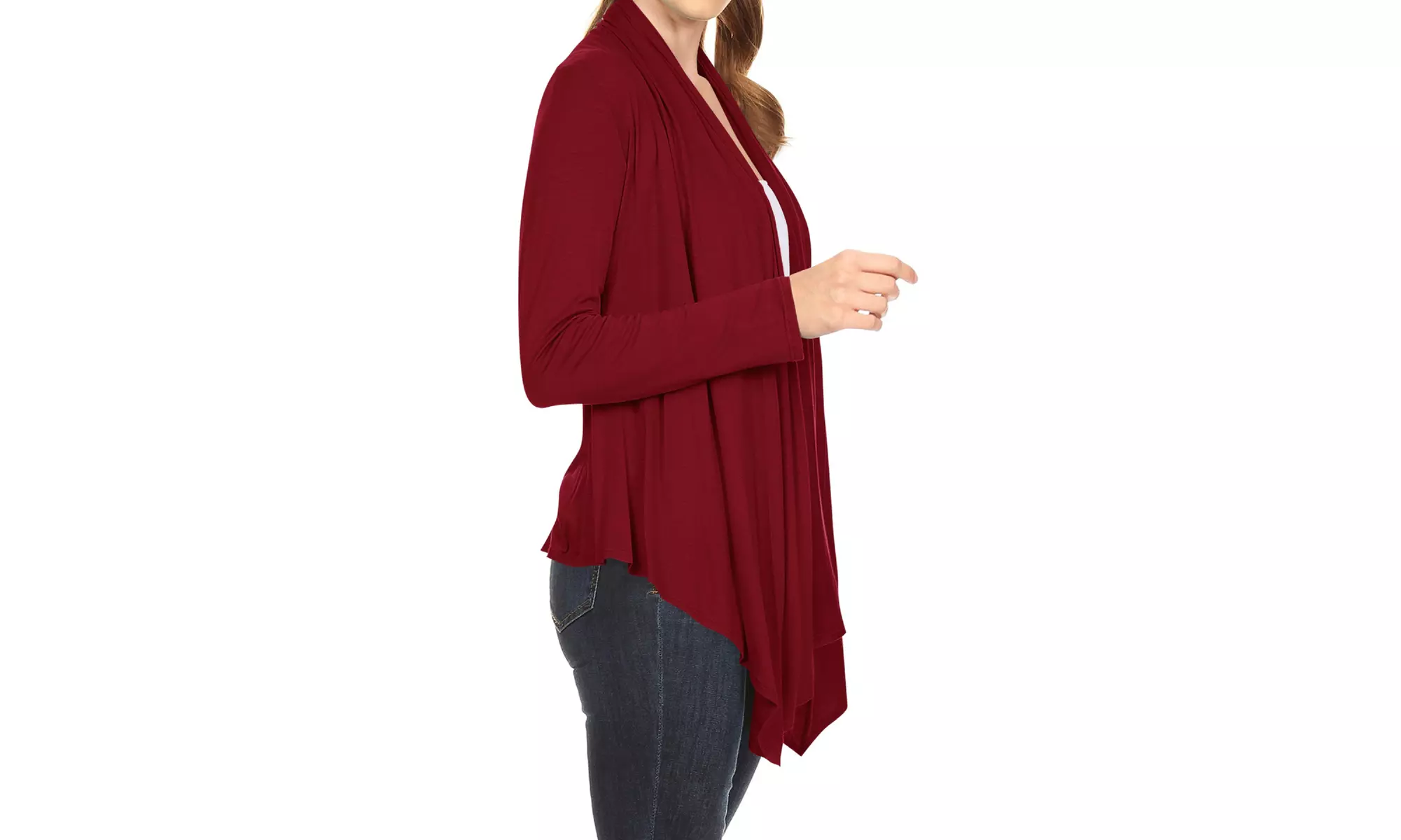 Women's Long Sleeve Draped Neck Open Front Solid Cardigan 