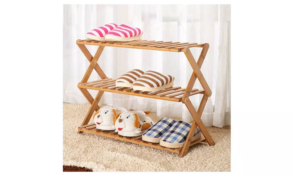Natural Bamboo 3-Tier Shoe Rack Entryway Wood Color Shoe Rack - Primary Image