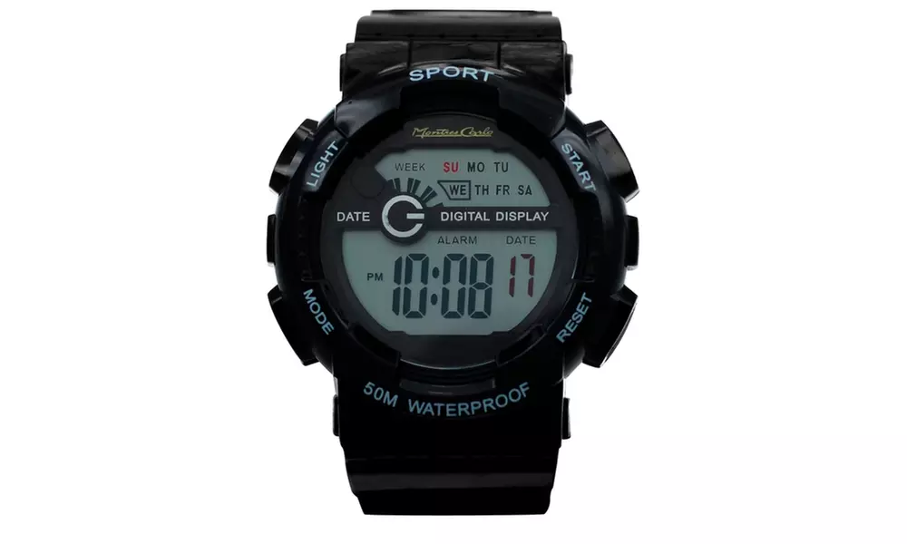 Montres Carlo 5 ATM Water Resistant Rubber Strap LCD Watch - Primary Image