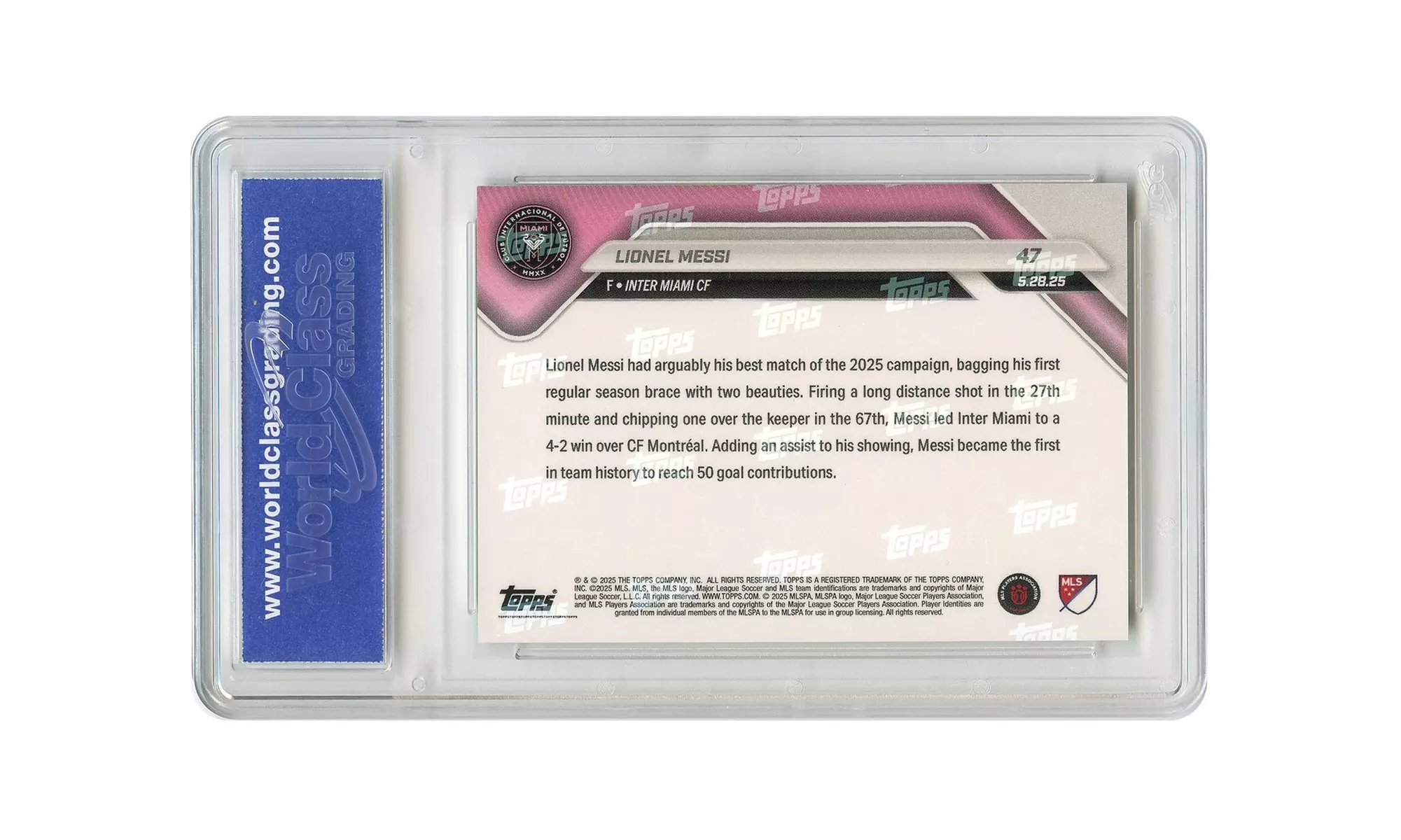 2025 Topps MLS Card #47 LIONEL MESSI 1st Miami Player to Reach 50 Goals GM 10