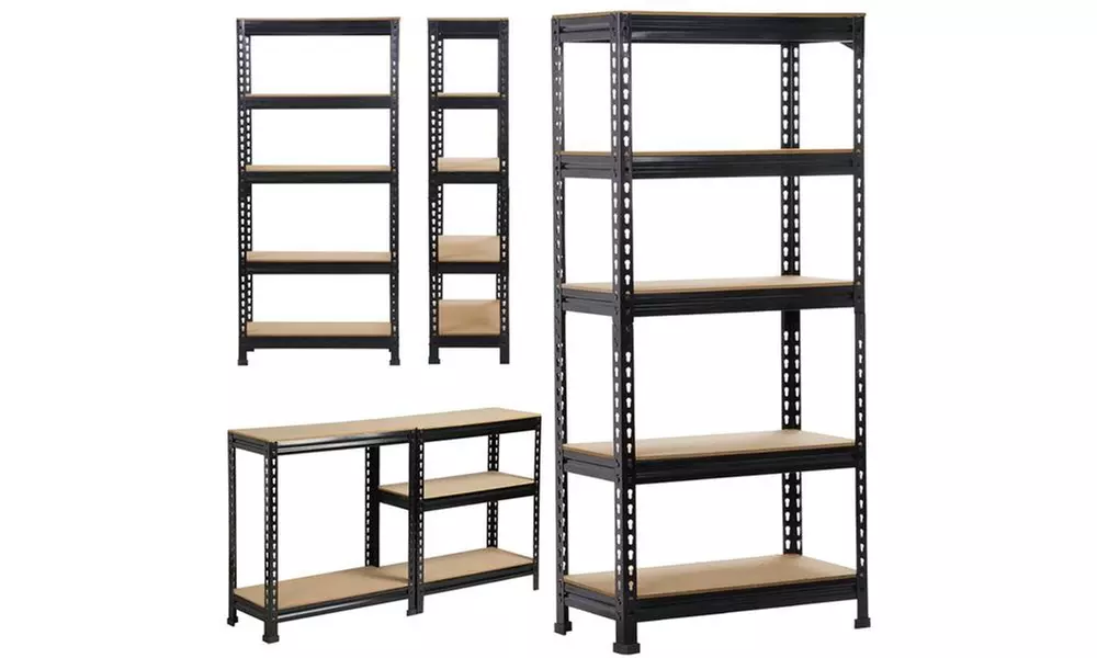 Black Adjustable Shelving Unit Storage Rack Utility Garage Shelves - Primary Image