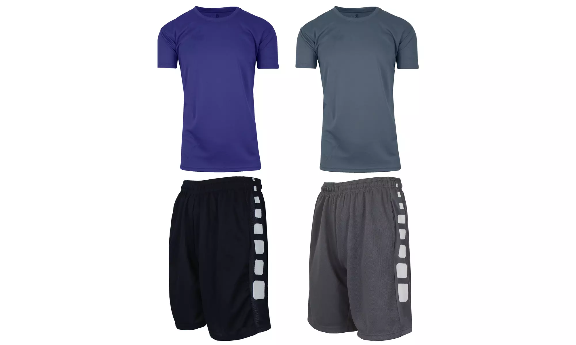 Men's 4-Piece Moisture Wicking Top & Bottom Short Sleeve Tee & Mesh Shorts