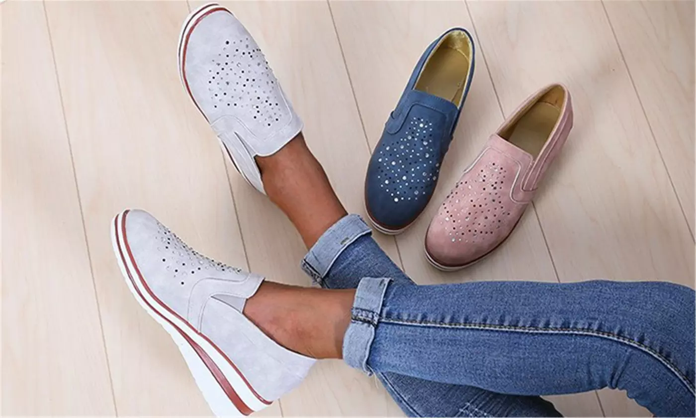 Women's Comfort Slip On Platform Low Top Wedge Loafers with Sparkles (size 6-10)