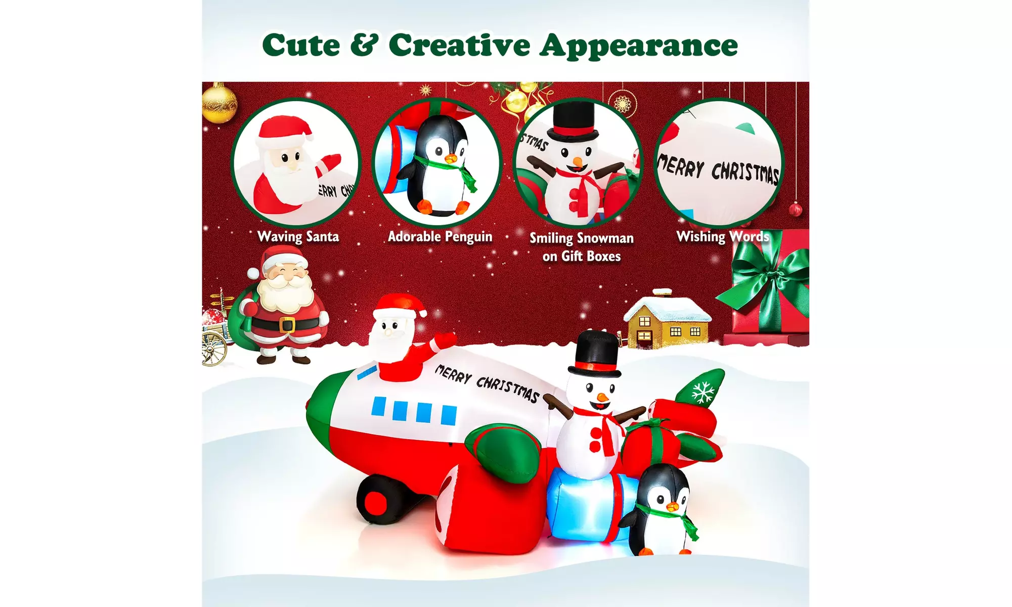 Costway Inflatable Christmas Santa Claus Helicopter Snowman Penguin Lights
