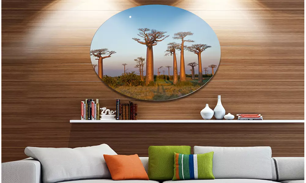 Field of Boababs under Clam Sky'Oversized African Landscape Metal Circle - Primary Image