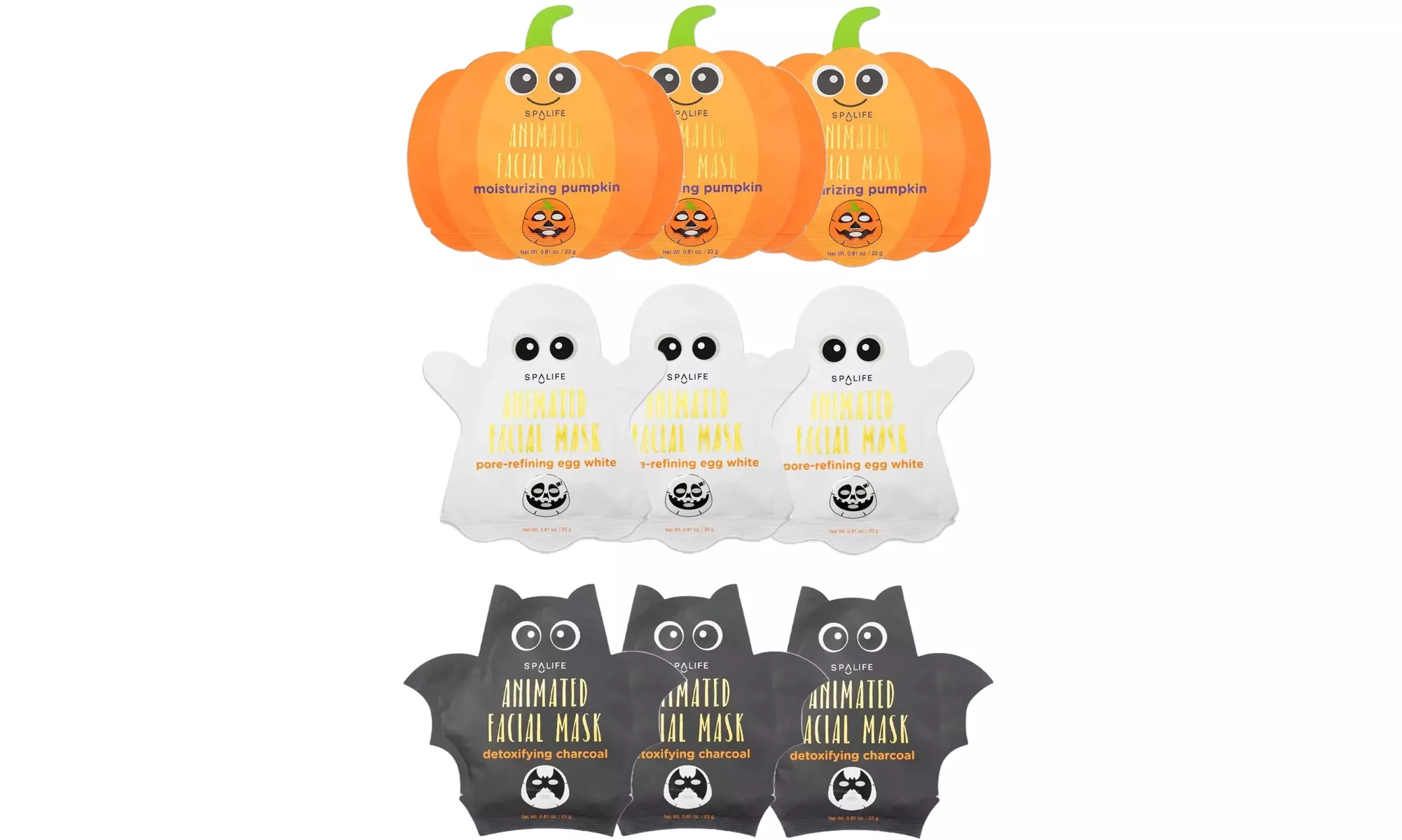 Animated Halloween sheet mask pumpkin, ghost, bat- 9 Pk Bundle - Primary Image