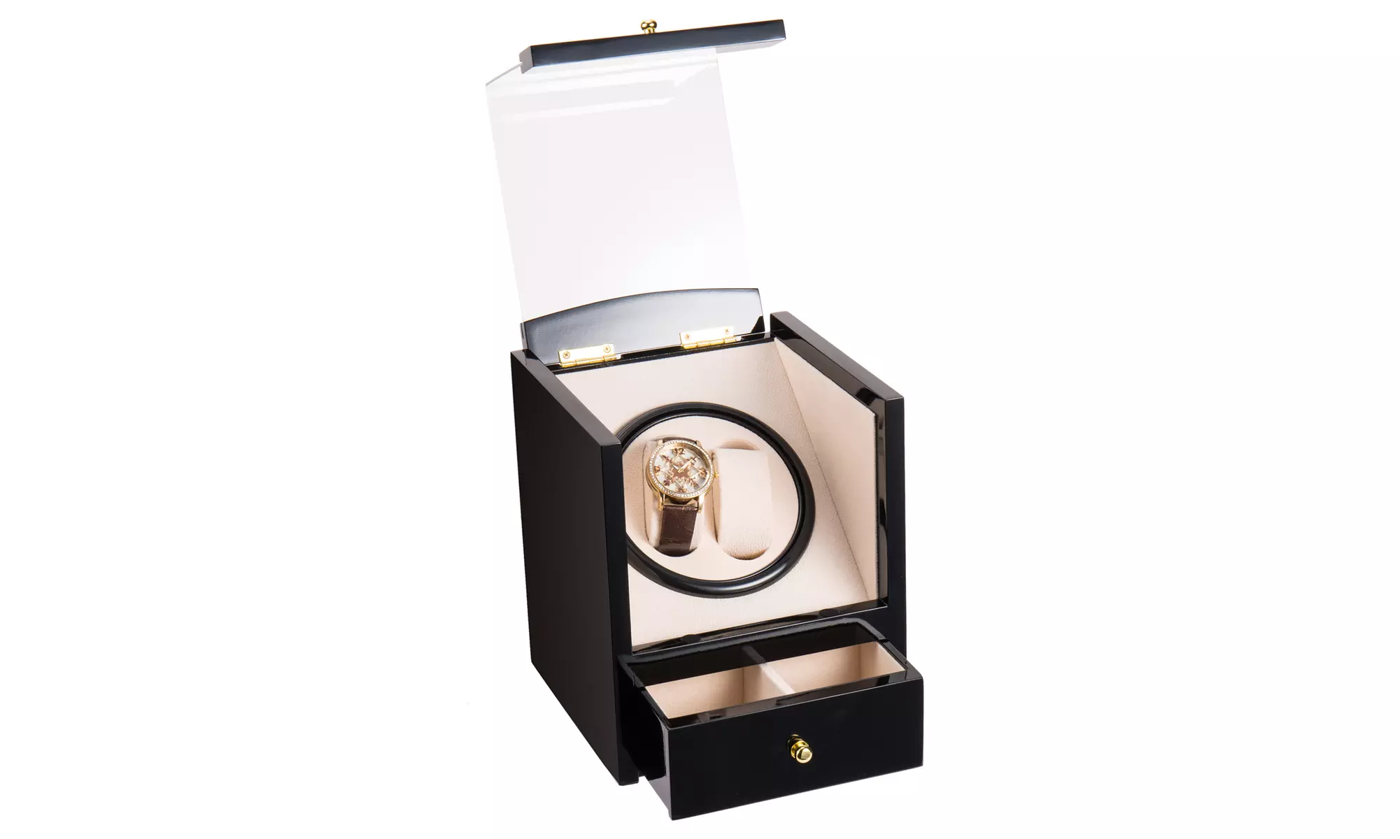 Watch Winder Display Box Automatic Rotation Storage 2 2 Grids Wooden Cases - Primary Image