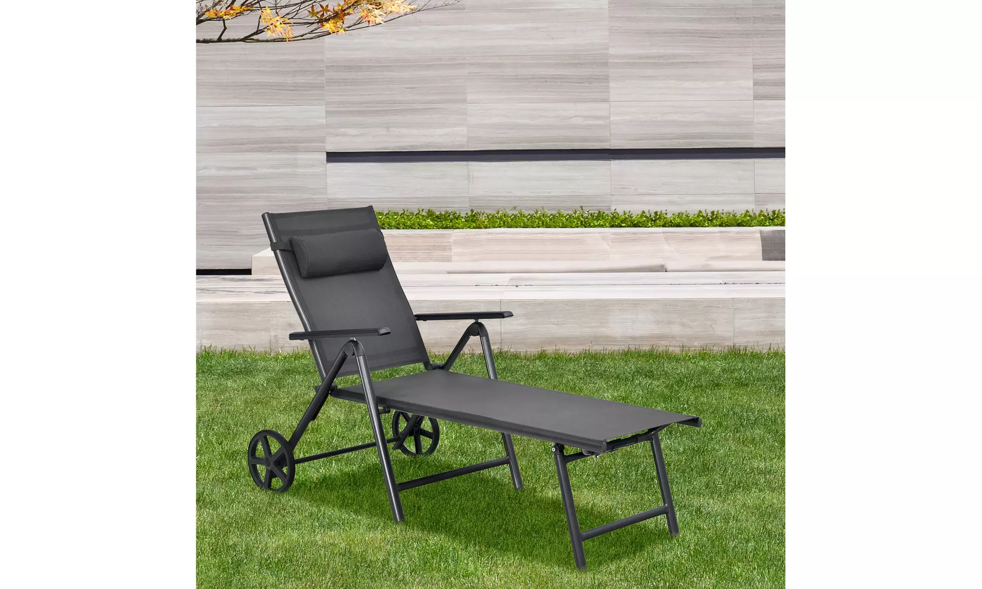Costway Patio Lounge Chair W/ Wheels Neck Pillow Aluminum Frame Adjustable - Primary Image