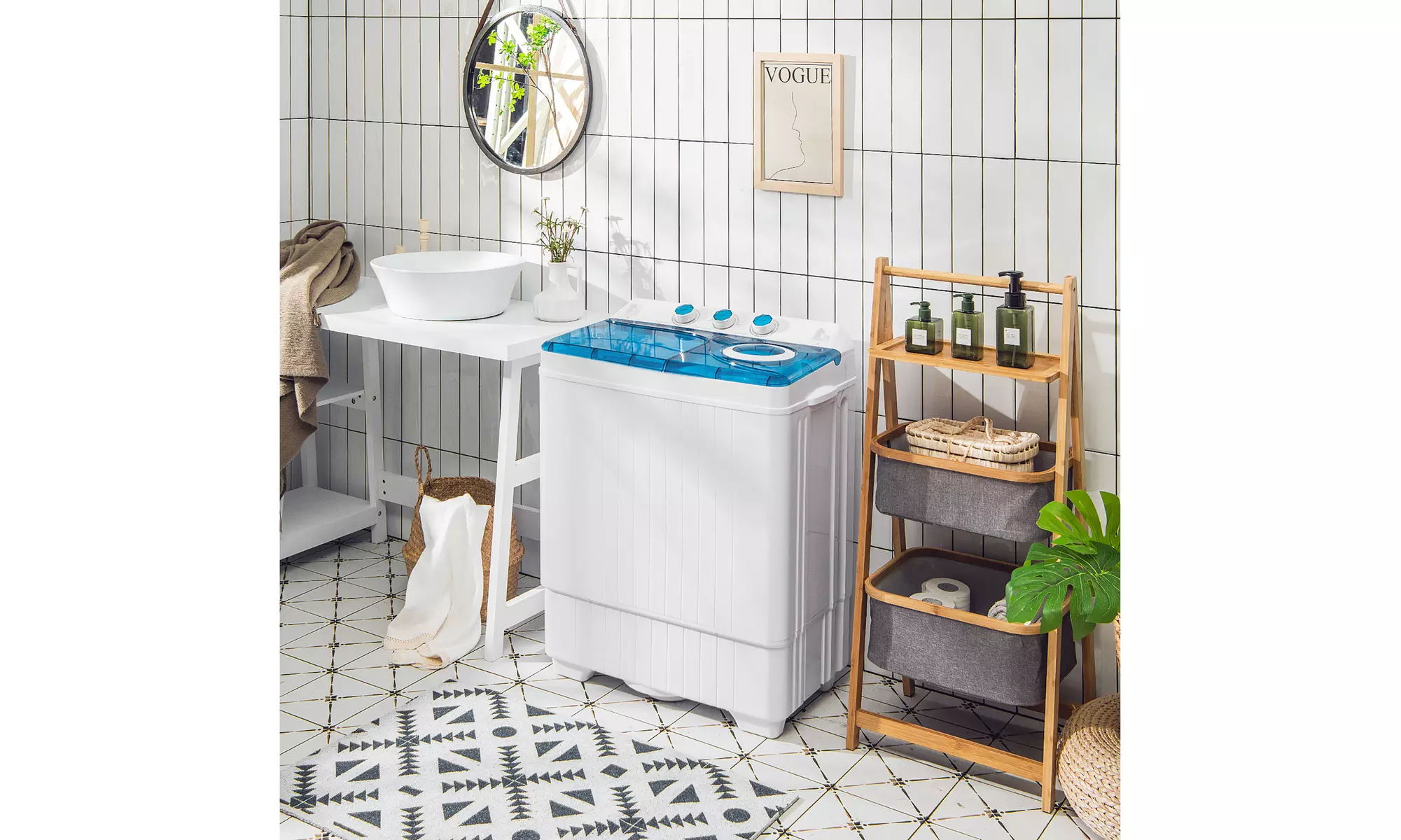 Costway 26lbs Portable Semi-automatic Twin Tub Washing Machine W/ Drain Pump - Primary Image