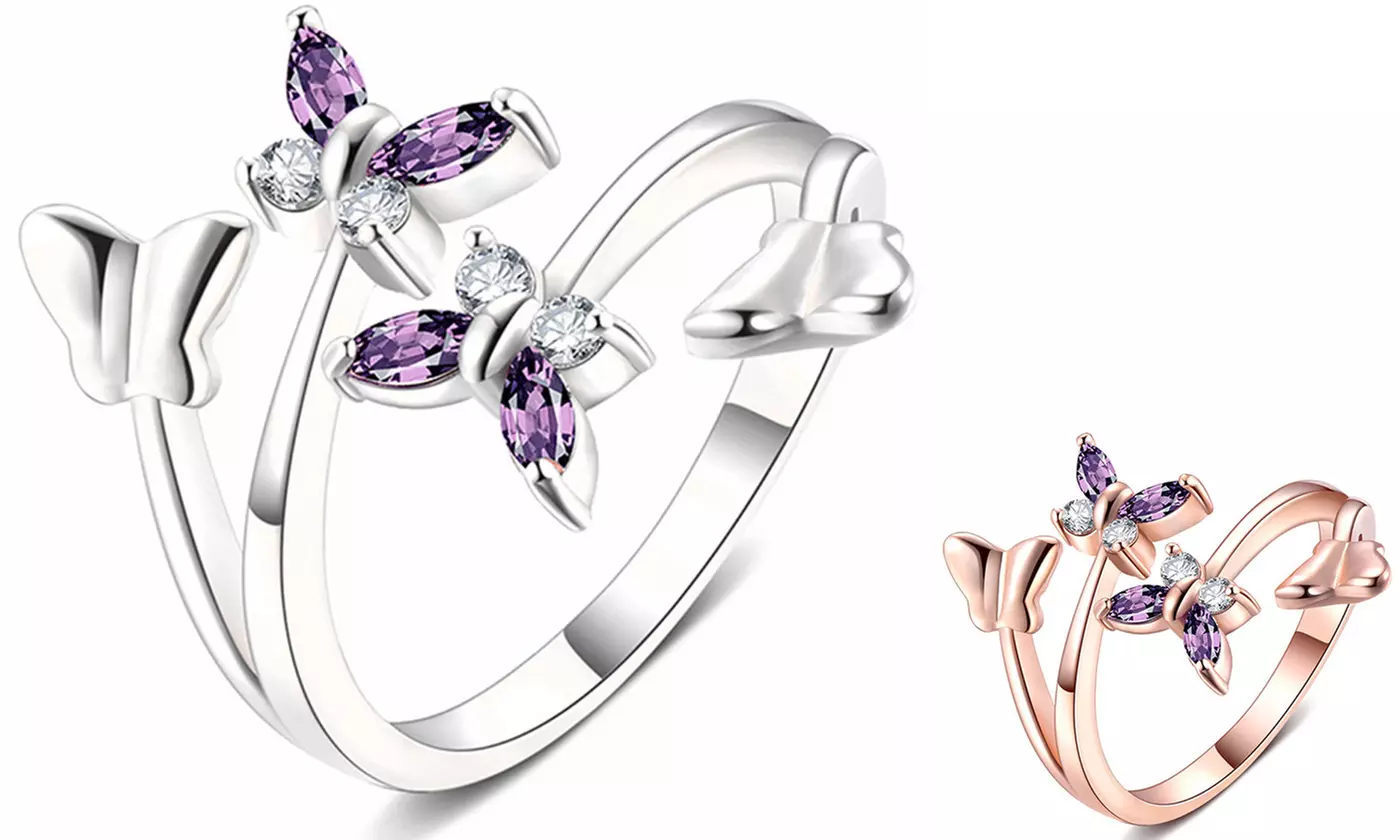 18K Gold Plated Adjustable Rings Butterfly Ring Stacking Statement Open Rings - Primary Image