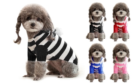 Warm Striped Knitted Hoodie Sweater For Small Dogs XL Blue