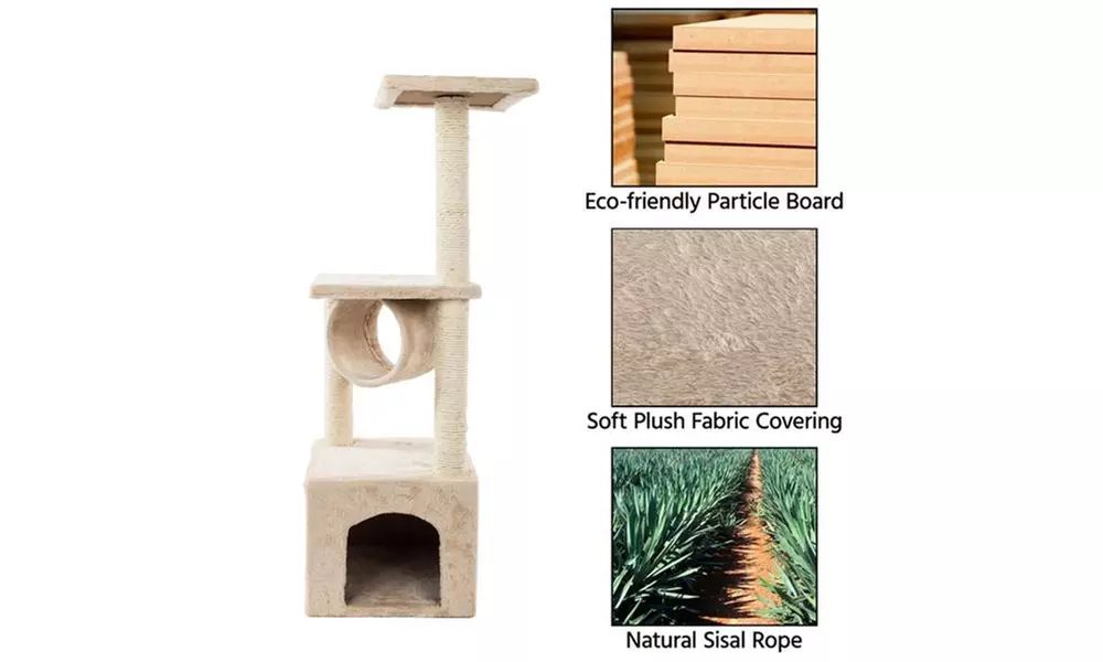 36" Solid Cute Sisal Rope Plush Cat Climb Tree Cat Tower Beige