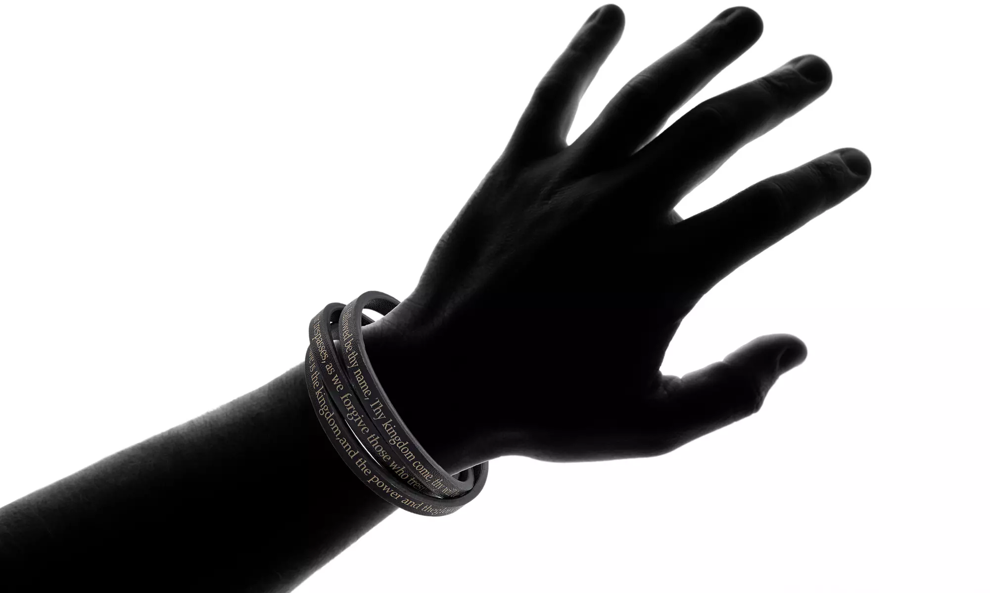 Stainless Steel Lord's Prayer Black Leather Wrap Bracelet - Second Medium
