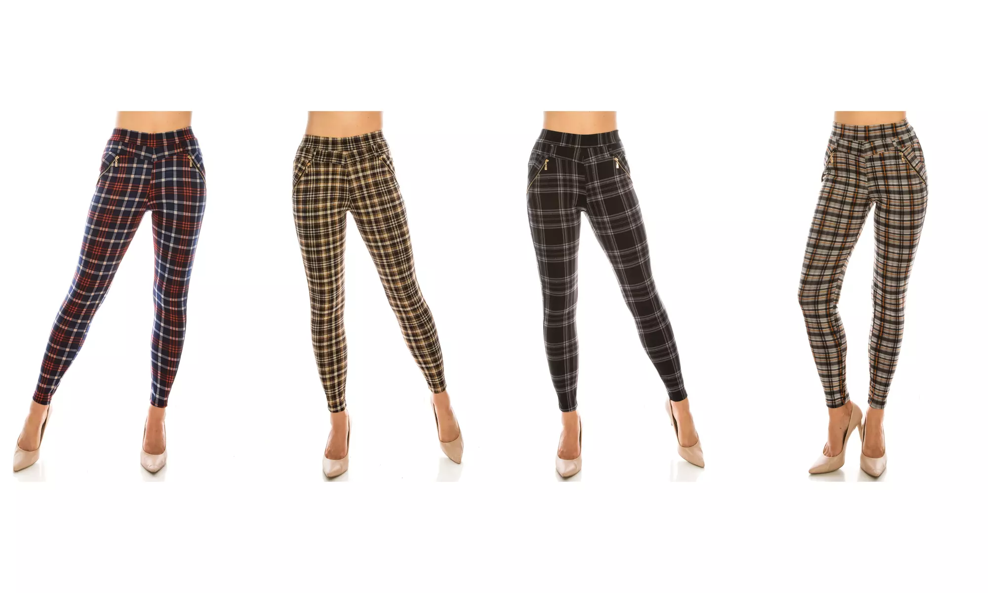 LA12ST Women's Stretchy Plaid Trouser Leggings with Pockets - Primary Image
