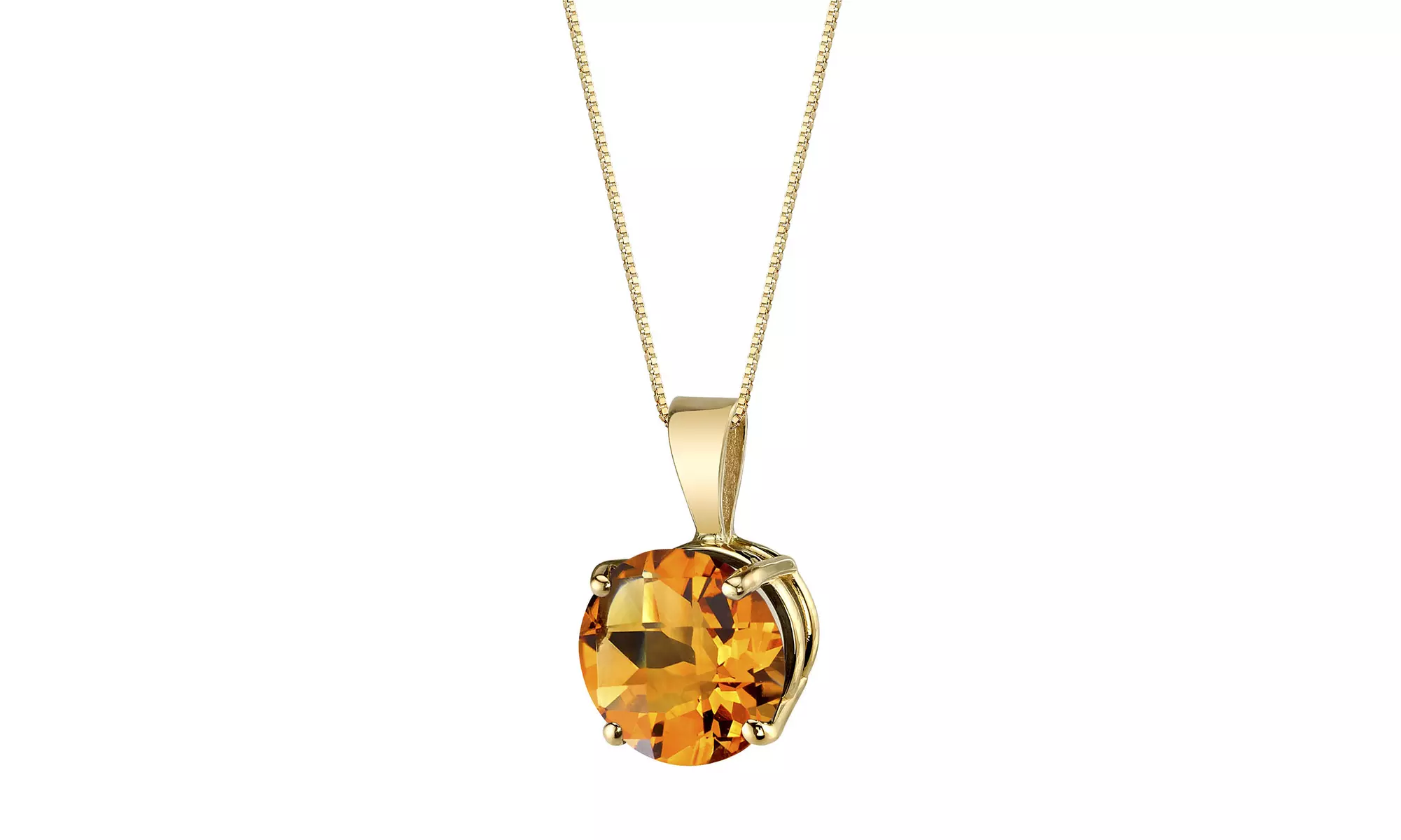 14k yellow Gold Plated 3 Ct Round brown Citrine 18 Inch Necklace. - Primary Image
