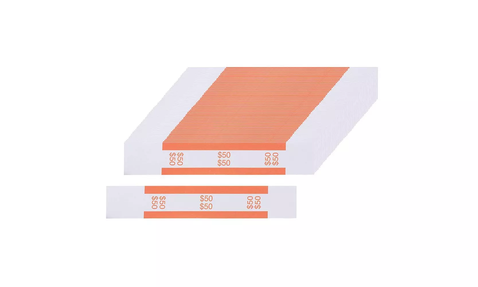 300-Pack Orange Currency Bands $50 Denomination Cash Money Straps - Self-Sealing - Primary Image