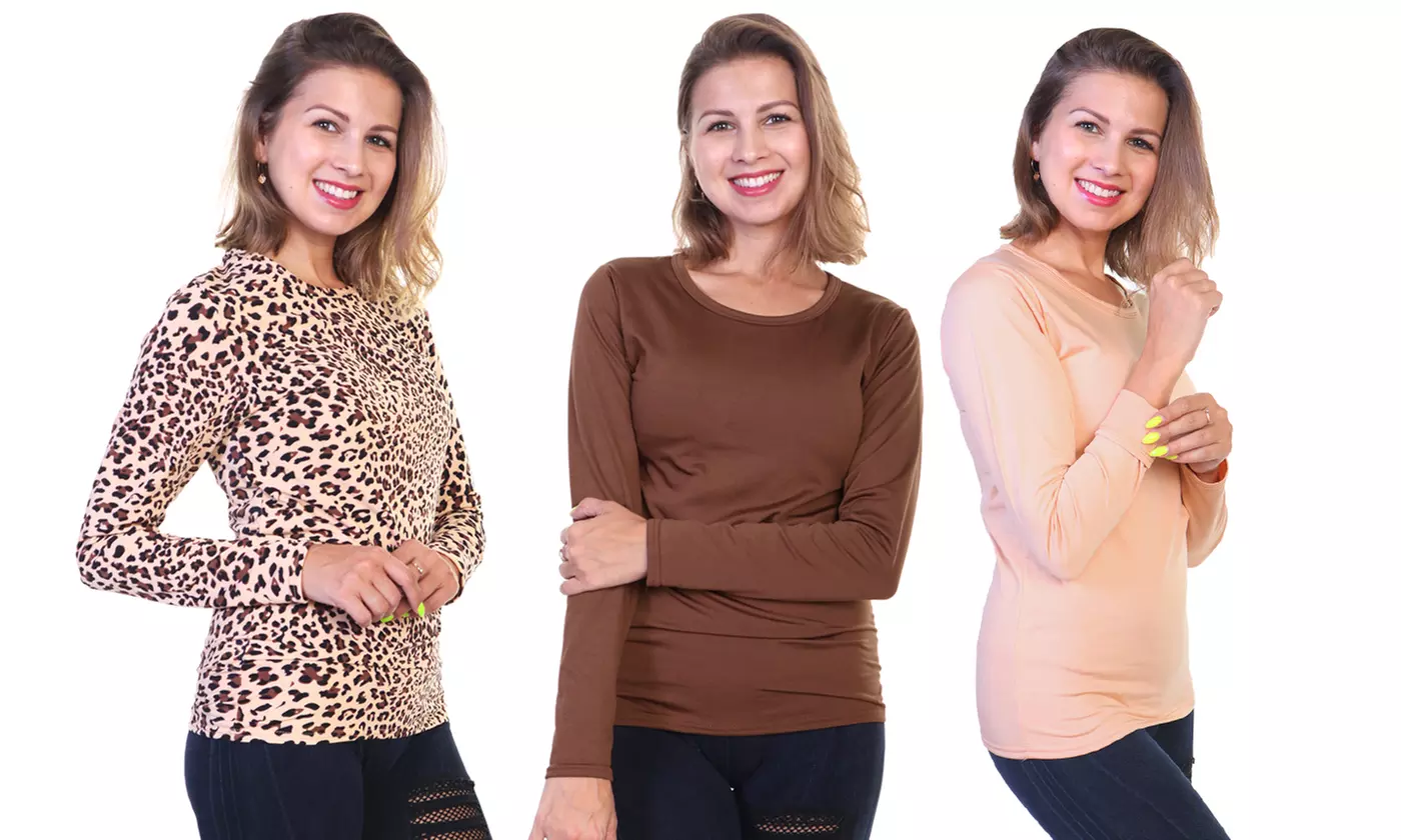 3-Pack Fleece Thermal Tops, Plus Sizes Available. - Primary Image